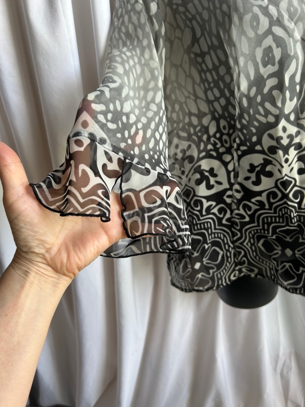 NICOLA Black & White Printed Button-Up All Sheer Blouse - Picture 4 of 11